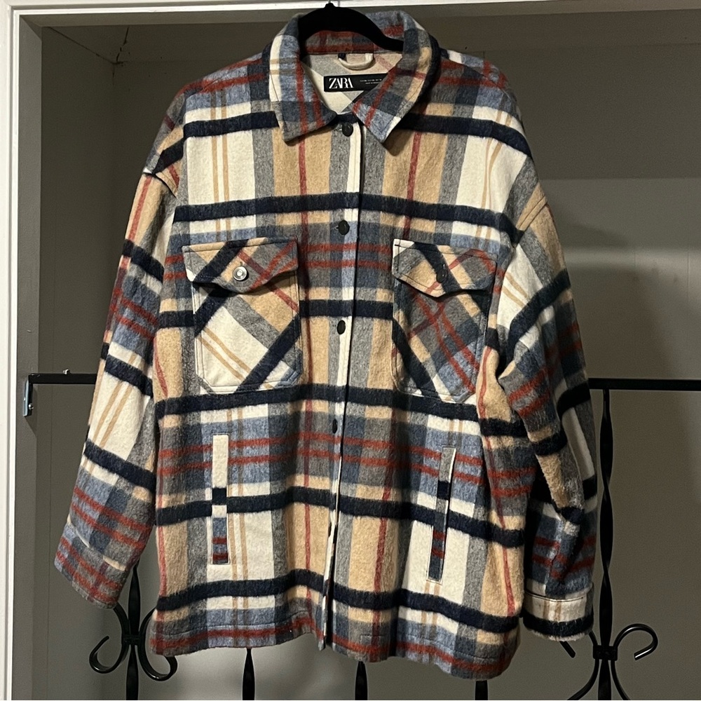 Zara Long Sleeve Plaid Shirt Jacket